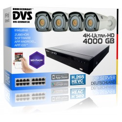 4K Komplett Paket - 4x UltraHD Überwachungskameras plus 4000GB HDD Rekorder