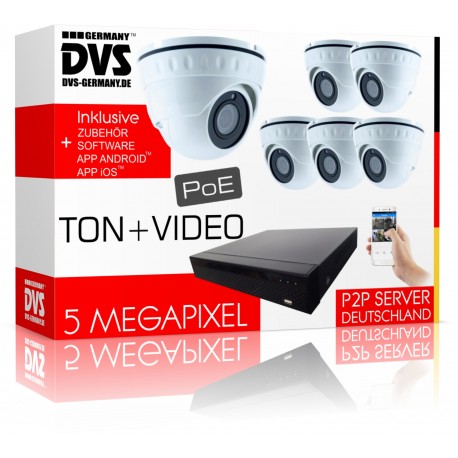 6x PoE Kameras mit integriertem Mikrofon PoE 5MP Komplettsystem