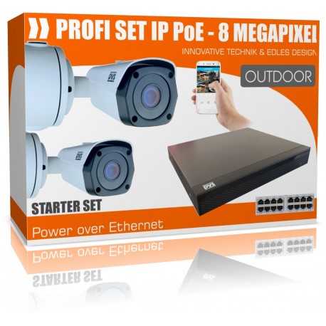 Überwachungskamera Set Bullet-Überwachungssystem, 4K HDD-Rekorder & 2 IP-Kameras, Plug & Play, App