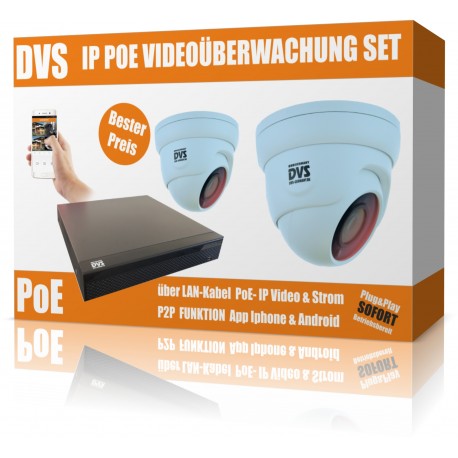 IP HD Videoüberwachung Set mit 2 IP DOME Kameras und NVR inkl. Zubehör