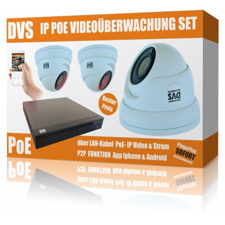 IP PoE video surveillance set with 3x IP FullHD dome cameras and NVR including software