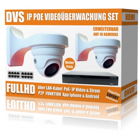 IP HD video surveillance set with 2 IP DOME cameras and NVR including accessories