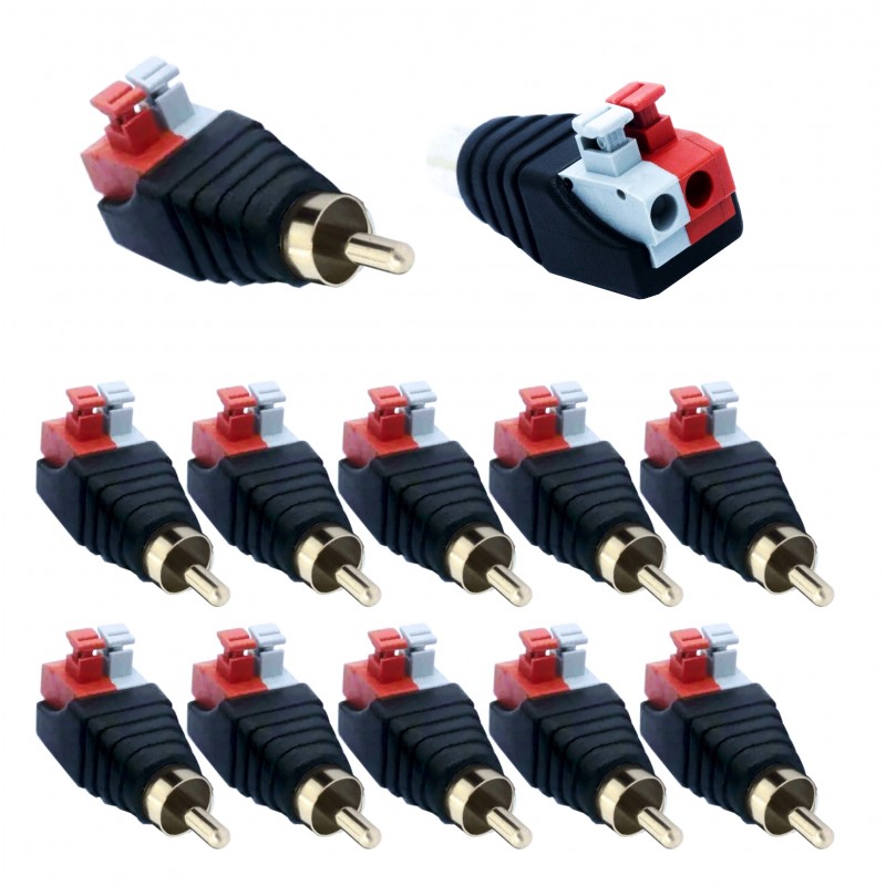Cinch plug 10 pieces RCA adapter with 2-pin terminals Terminal block Push-in fittings Plug-in connections DC AV block